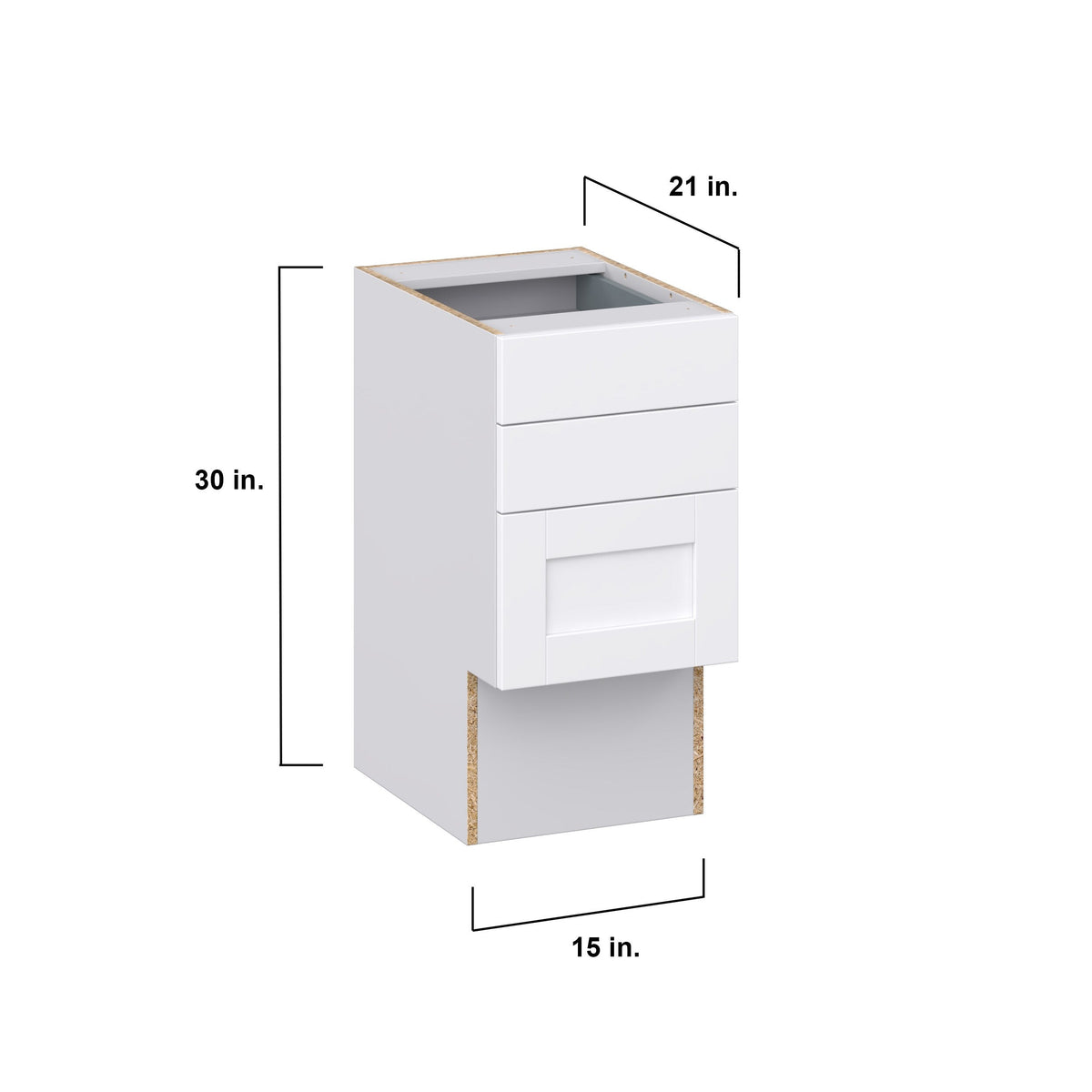 Hugo&Borg Rosemont 15-in W x 30-in H x 21-in D Glacier White 3-Drawer Base Fully Assembled Cabinet (Recessed Panel Style)