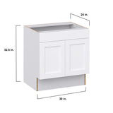 Hugo&Borg Rosemont 30-in W x 32.5-in H x 24-in D Glacier White Sink Base Fully Assembled Cabinet (Recessed Panel Shaker Style)