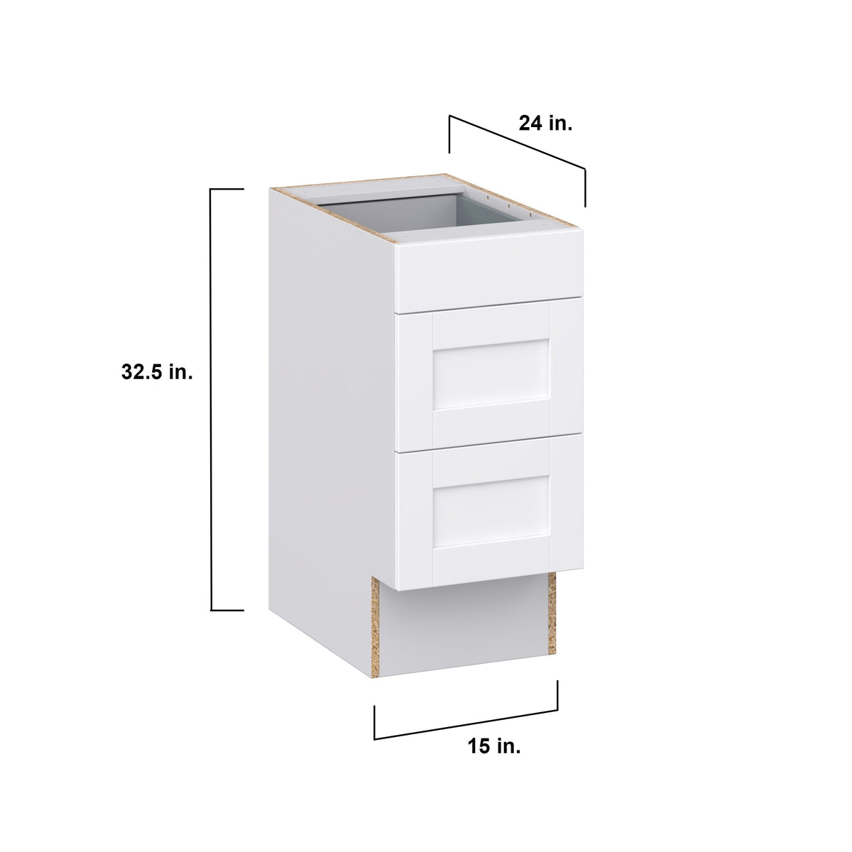 Hugo&Borg Rosemont 15-in W x 32.5-in H x 24-in D Glacier White 3-Drawer Base Fully Assembled Cabinet (Recessed Panel Style)