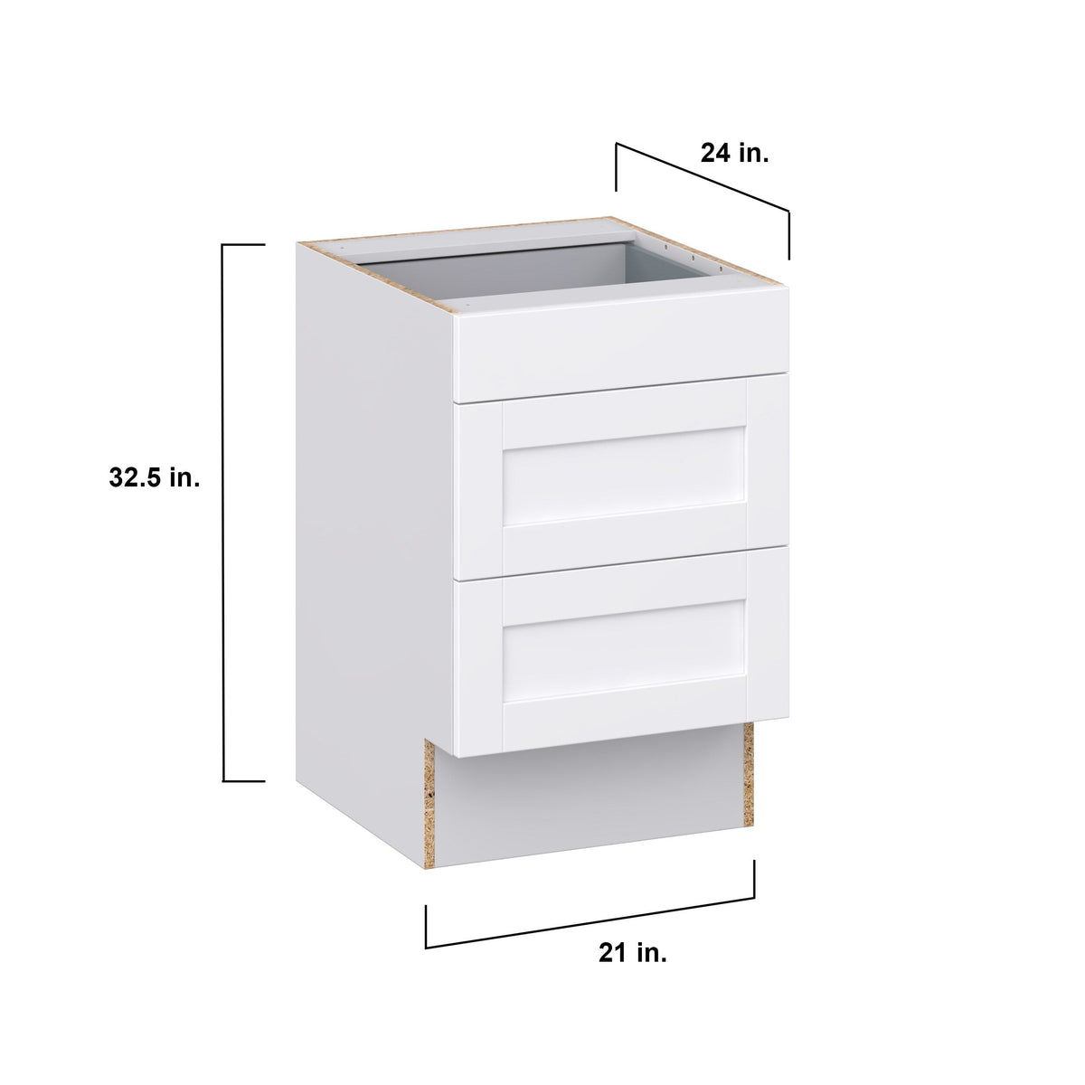 Hugo&Borg Rosemont 21-in W x 32.5-in H x 25-in D Glacier White 3-Drawer Base Fully Assembled Cabinet (Recessed Panel Style)