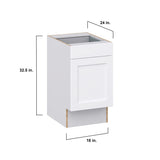 Hugo&Borg Rosemont 18-in W x 34.5-in H x 25-in D Glacier White 1-Drawer Base Fully Assembled Cabinet (Recessed Panel Shaker Style)