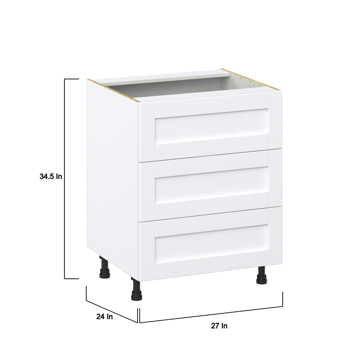 Hugo&Borg Rosemont 27-in W x 34.5-in H x 24-in D Glacier White 3-Drawer Base Fully Assembled Cabinet (Recessed Panel Style)
