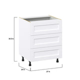 Hugo&Borg Rosemont 27-in W x 34.5-in H x 24-in D Glacier White 3-Drawer Base Fully Assembled Cabinet (Recessed Panel Style)