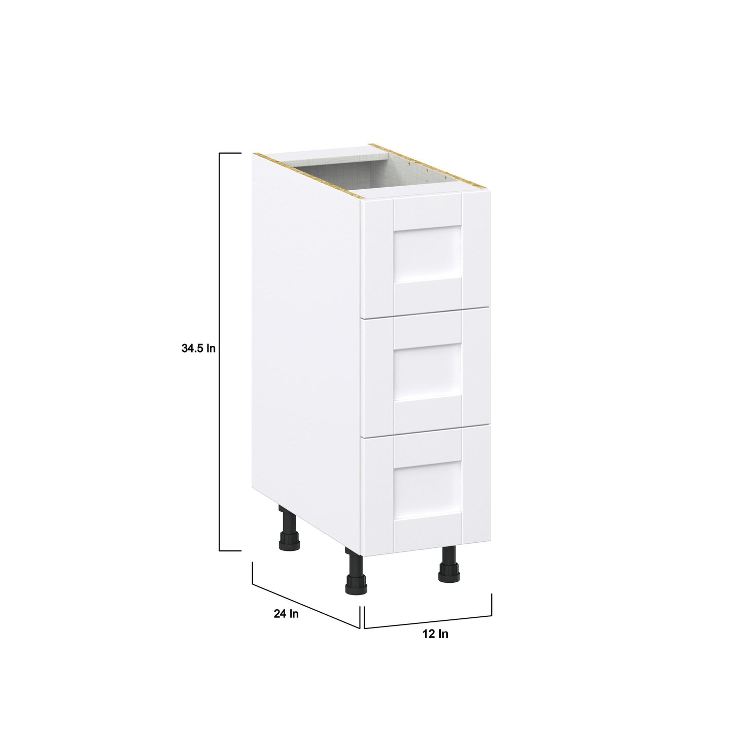 Hugo&Borg Rosemont 12-in W x 34.5-in H x 24-in D Glacier White 3-Drawer Base Fully Assembled Cabinet (Recessed Panel Style)