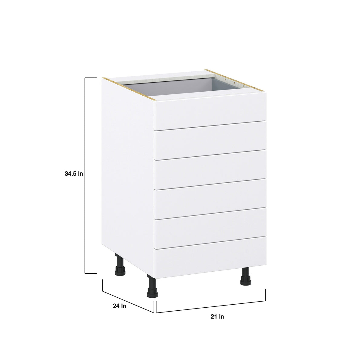 Hugo&Borg Rosemont 21-in W x 34.5-in H x 24-in D Glacier White 6-Drawer Base Fully Assembled Cabinet (Recessed Panel Style)