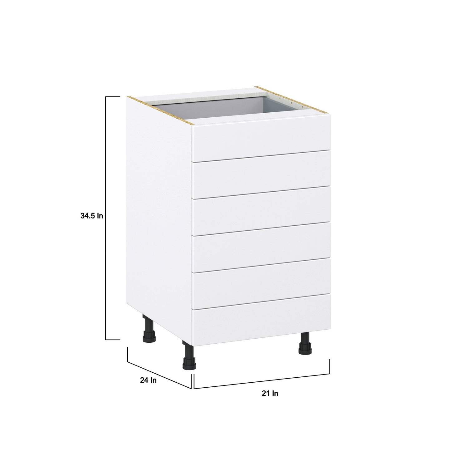 Hugo&Borg Rosemont 21-in W x 34.5-in H x 24-in D Glacier White 6-Drawer Base Fully Assembled Cabinet (Recessed Panel Style)
