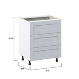 Hugo&Borg Charlesberg 27-in W x 34.5-in H x 24-in D Gray 3-Drawer Base Fully Assembled Cabinet (Recessed Panel Style)