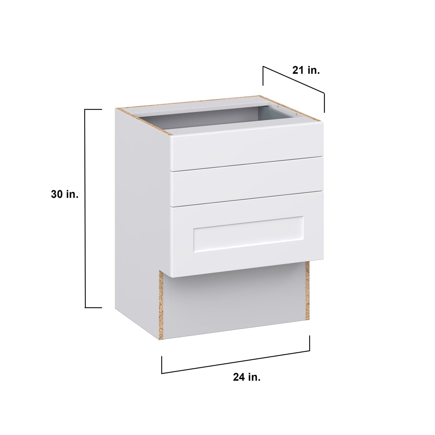 Hugo&Borg Jolie 24-in W x 30-in H x 21-in D Warm White 3-Drawer Base Fully Assembled Cabinet (Recessed Panel Style)