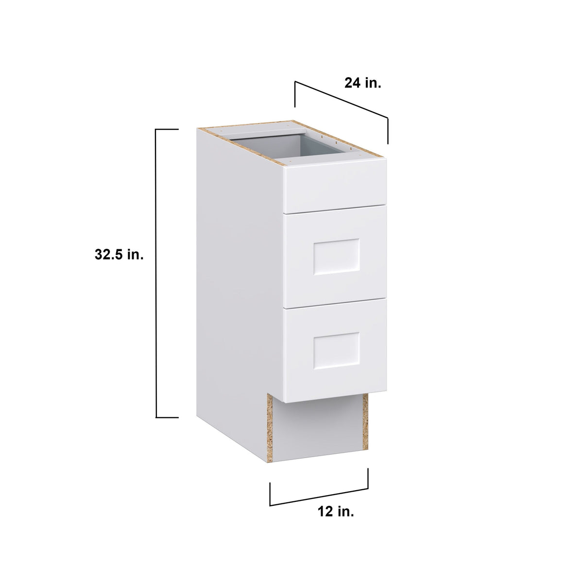 Hugo&Borg 12-in W x 32.5-in H x 24-in D Warm White 3-Drawer Base Fully Assembled Cabinet (Recessed Panel Style)
