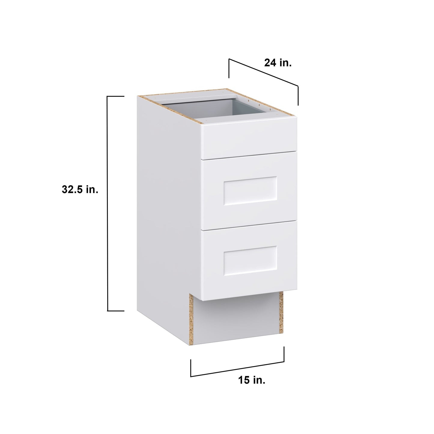 Hugo&Borg Jolie 15-in W x 32.5-in H x 25-in D Warm White 3-Drawer Base Fully Assembled Cabinet (Recessed Panel Style)