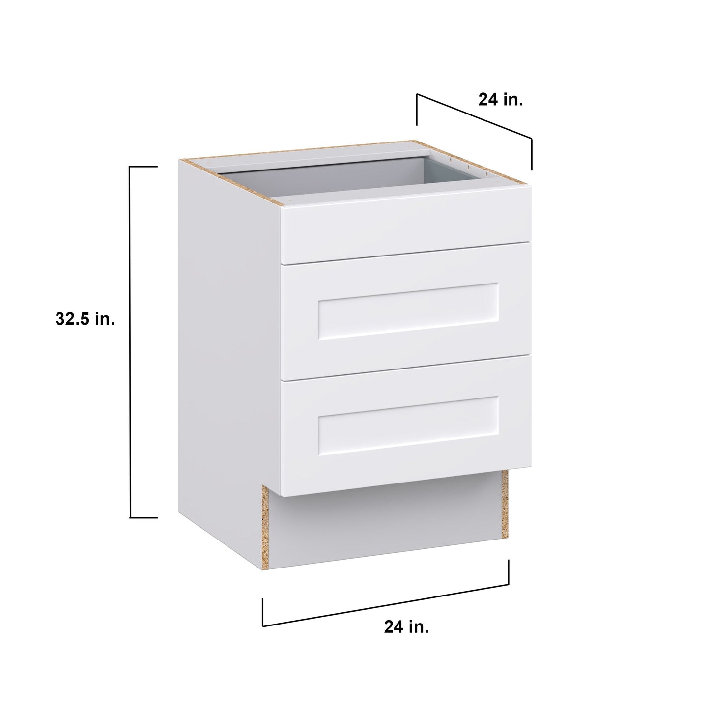 Hugo&Borg 24-in W x 32.5-in H x 24-in D Warm White 3-Drawer Base Fully Assembled Cabinet (Recessed Panel Style)