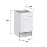 Hugo&Borg Jolie 18-in W x 34.5-in H x 25-in D Warm White 1-Drawer Base Fully Assembled Cabinet (Recessed Panel Shaker Style)