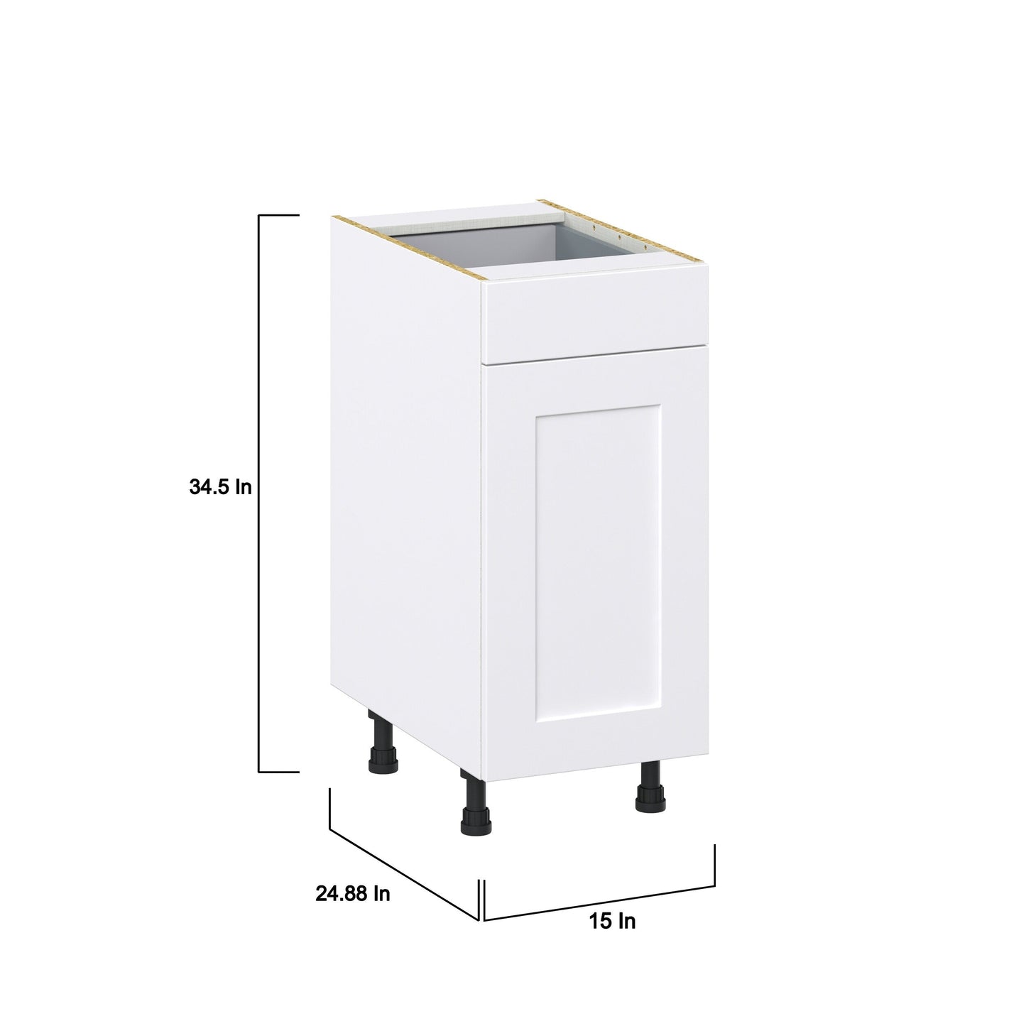 Hugo&Borg 15-in W x 34.5-in H x 24-in D Warm White 1-Drawer Pull-out Cabinet Base Fully Assembled Cabinet (Recessed Panel Style)