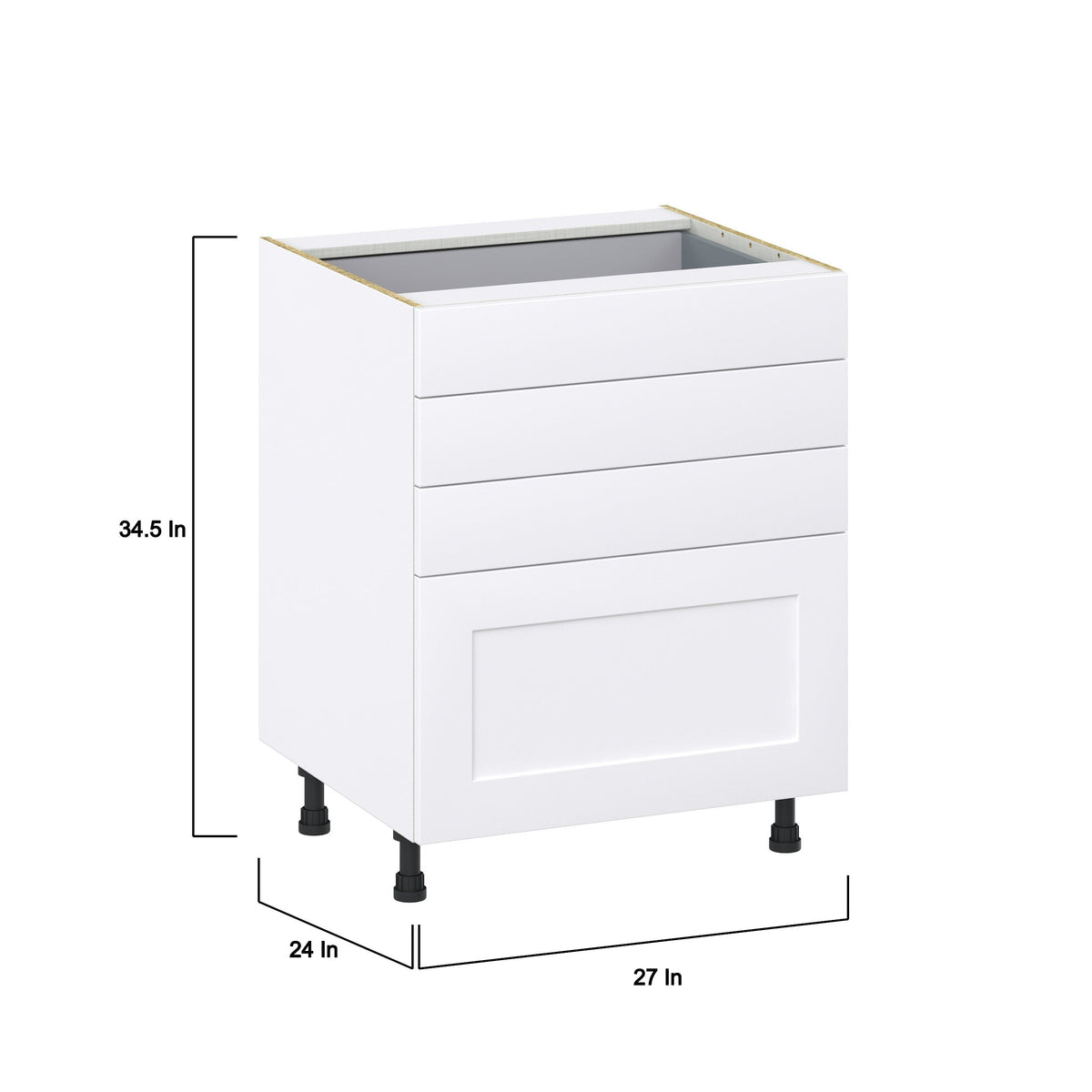 Hugo&Borg Jolie 27-in W x 34.5-in H x 24-in D Warm White 4-Drawer Base Fully Assembled Cabinet (Recessed Panel Style)