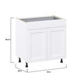 Hugo&Borg Jolie 33-in W x 34.5-in H x 24-in D Warm White 1-Drawer Base Fully Assembled Cabinet (Recessed Panel Shaker Style)