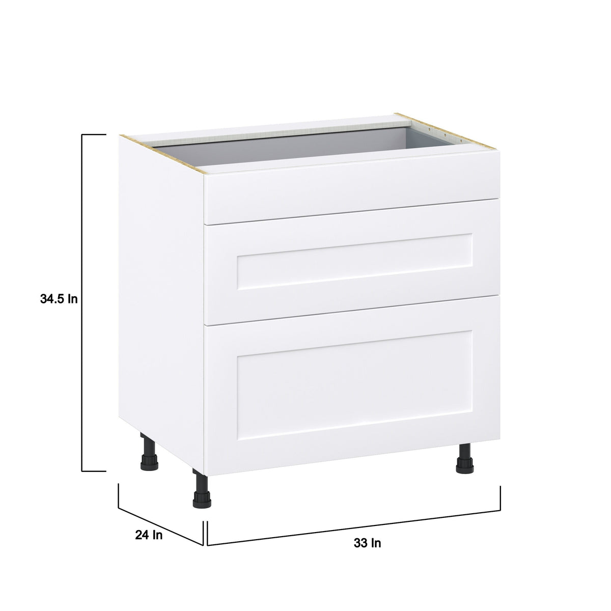 Hugo&Borg 33-in W x 34.5-in H x 24-in D Warm White 3-Drawer Base Fully Assembled Cabinet (Recessed Panel Style)