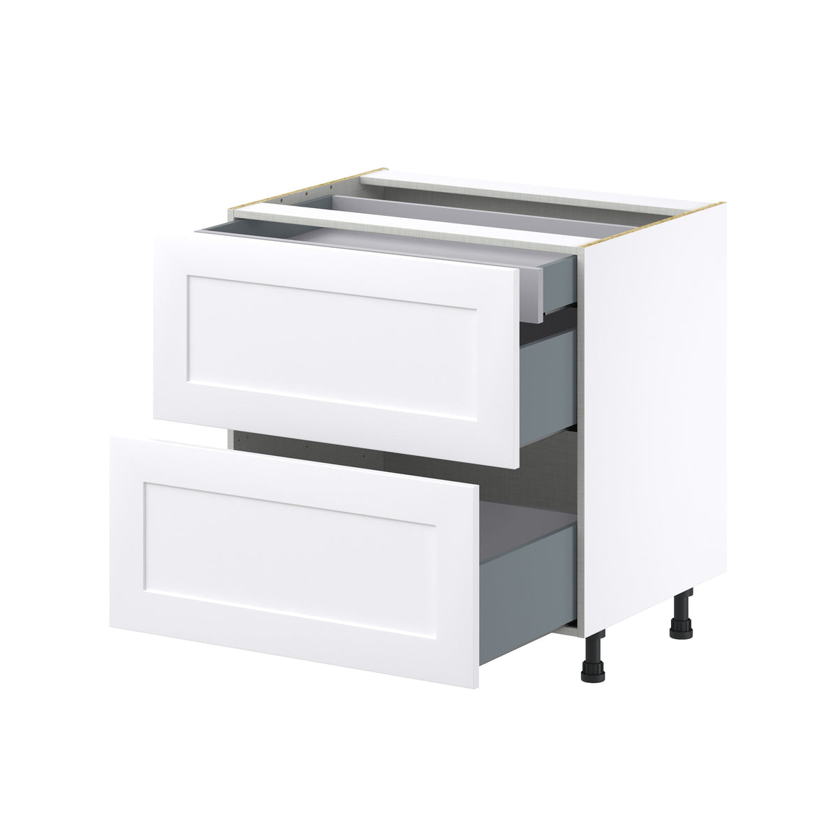 Hugo&Borg Jolie 33-in W x 34.5-in H x 24-in D Warm White 3-Drawer Base Fully Assembled Cabinet (Recessed Panel Style)