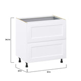 Hugo&Borg Jolie 33-in W x 34.5-in H x 24-in D Warm White 3-Drawer Base Fully Assembled Cabinet (Recessed Panel Style)