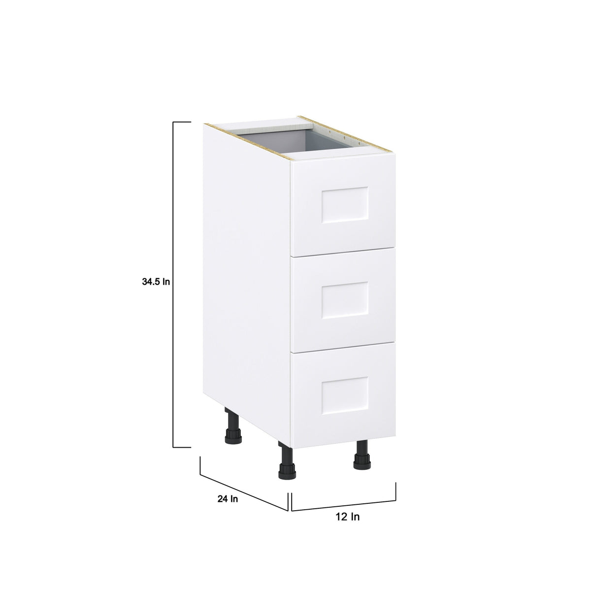 Hugo&Borg 12-in W x 34.5-in H x 24-in D Warm White 4-Drawer Base Fully Assembled Cabinet (Recessed Panel Style)