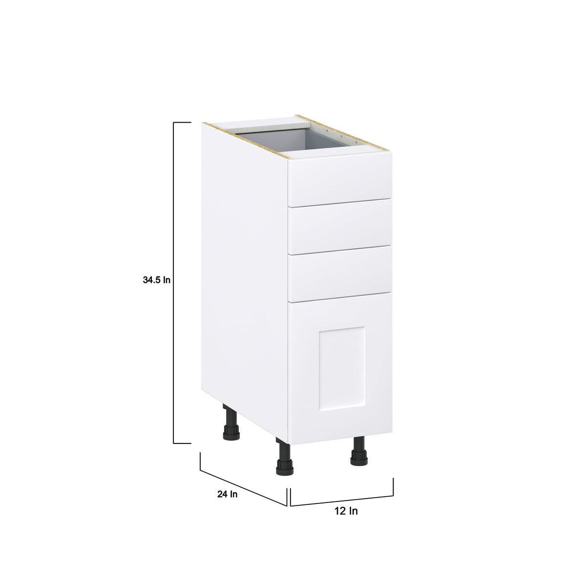 Hugo&Borg Jolie 12-in W x 34.5-in H x 24-in D Warm White 4-Drawer Base Fully Assembled Cabinet (Recessed Panel Style)