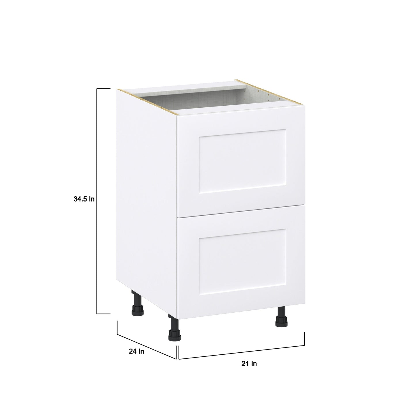 Hugo&Borg Jolie 21-in W x 34.5-in H x 24-in D Warm White 2-Drawer Base Fully Assembled Cabinet (Recessed Panel Style)
