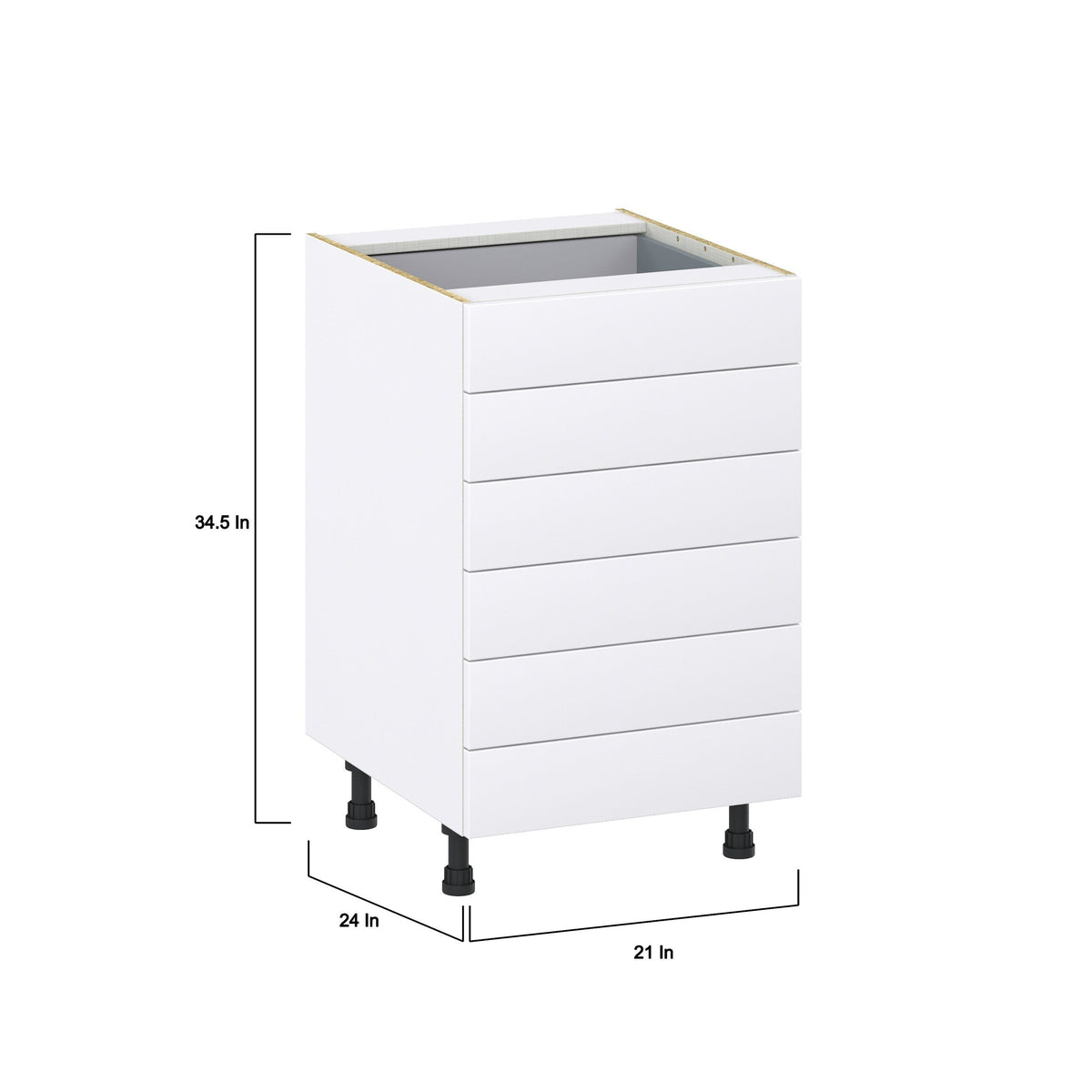 Hugo&Borg Jolie 21-in W x 34.5-in H x 24-in D Warm White 6-Drawer Base Fully Assembled Cabinet (Recessed Panel Style)