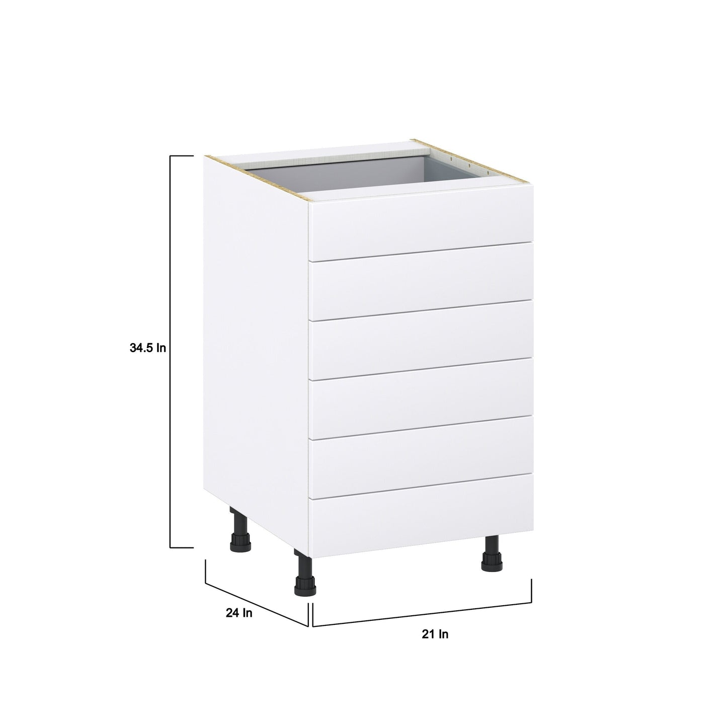 Hugo&Borg Jolie 21-in W x 34.5-in H x 24-in D Warm White 6-Drawer Base Fully Assembled Cabinet (Recessed Panel Style)