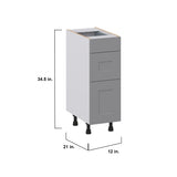 Hugo&Borg Beaumont 12-in W x 34.5-in H x 21-in D Slate Gray 3-Drawer Base Fully Assembled Cabinet (Recessed Panel Style)