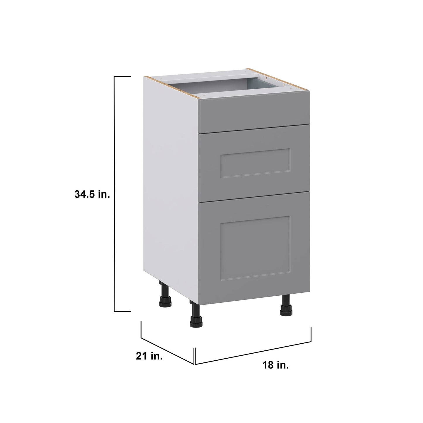 Hugo&Borg Beaumont 18-in W x 34.5-in H x 21-in D Slate Gray 3-Drawer Base Fully Assembled Cabinet (Recessed Panel Style)