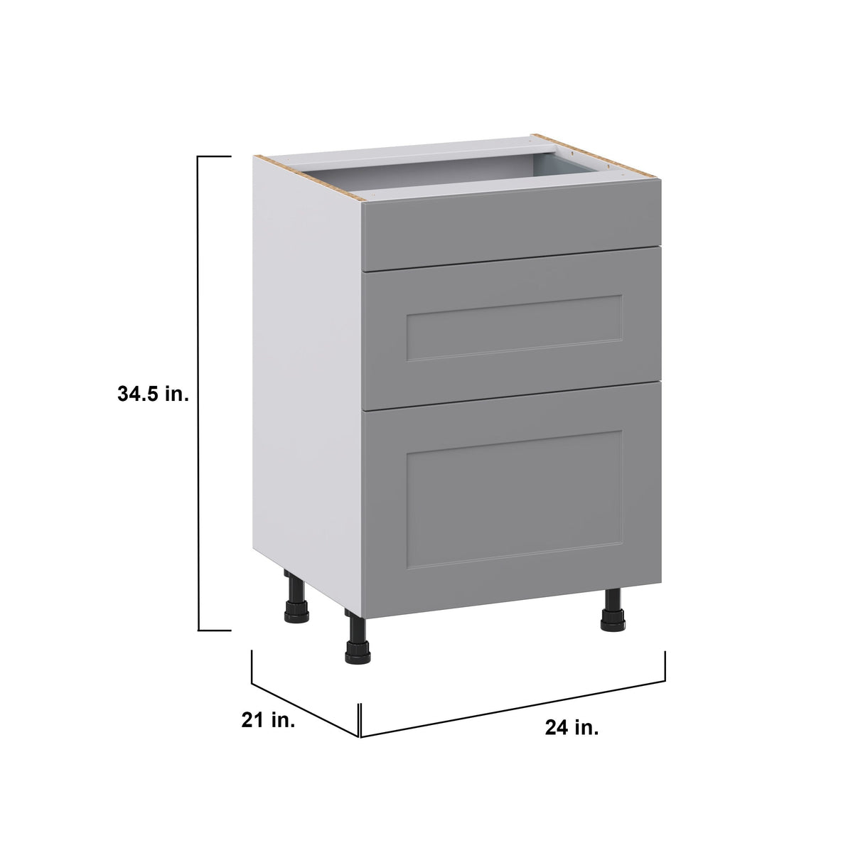 Hugo&Borg Beaumont 24-in W x 34.5-in H x 21-in D Slate Gray 3-Drawer Base Fully Assembled Cabinet (Recessed Panel Style)