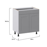 Hugo&Borg Beaumont 30-in W x 34.5-in H x 21-in D Slate Gray Sink Base Fully Assembled Cabinet (Recessed Panel Shaker Style)