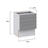 Hugo&Borg Beaumont 24-in W x 30-in H x 21-in D Slate Gray 3-Drawer Base Fully Assembled Cabinet (Recessed Panel Style)