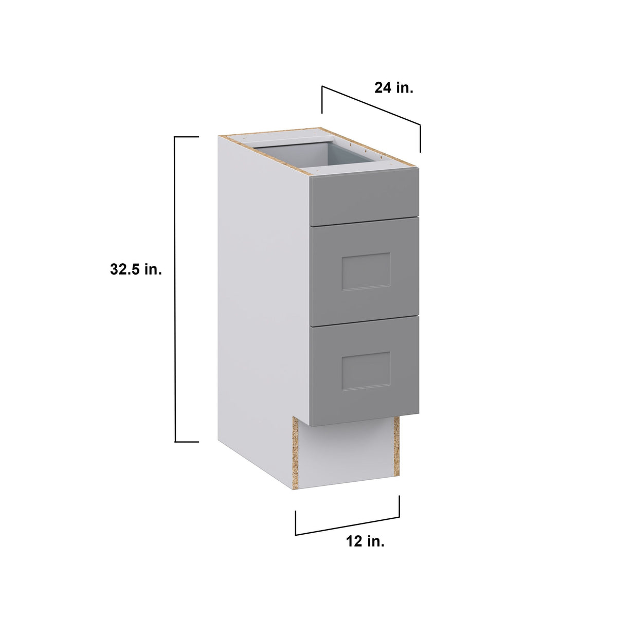 Hugo&Borg Beaumont 12-in W x 32.5-in H x 24-in D Slate Gray 3-Drawer Base Fully Assembled Cabinet (Recessed Panel Style)