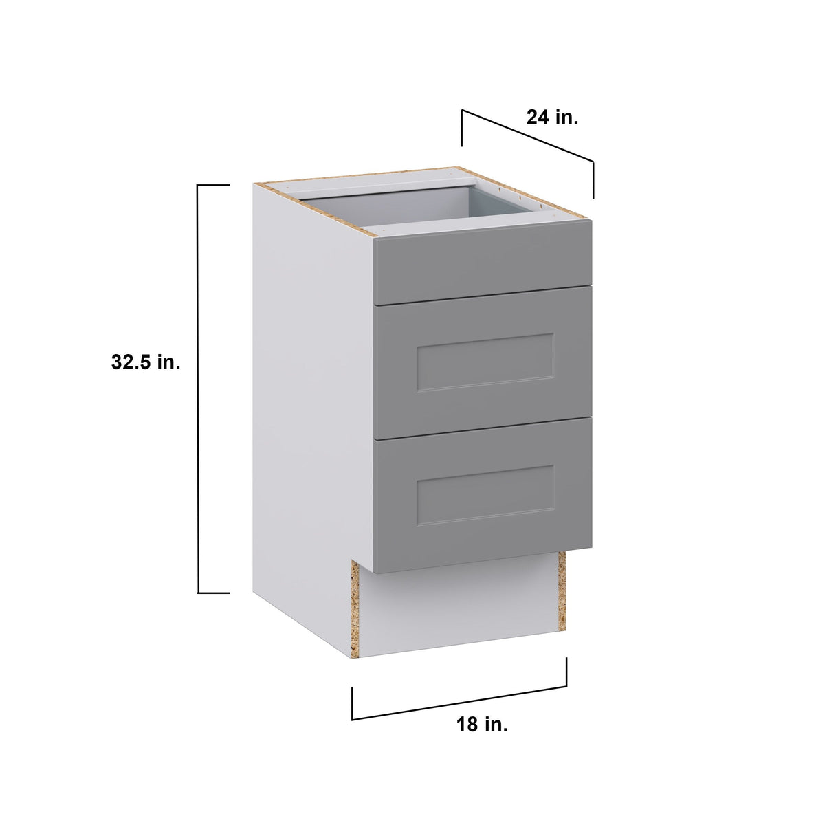 Hugo&Borg Beaumont 18-in W x 32.5-in H x 24-in D Slate Gray 3-Drawer Base Fully Assembled Cabinet (Recessed Panel Style)