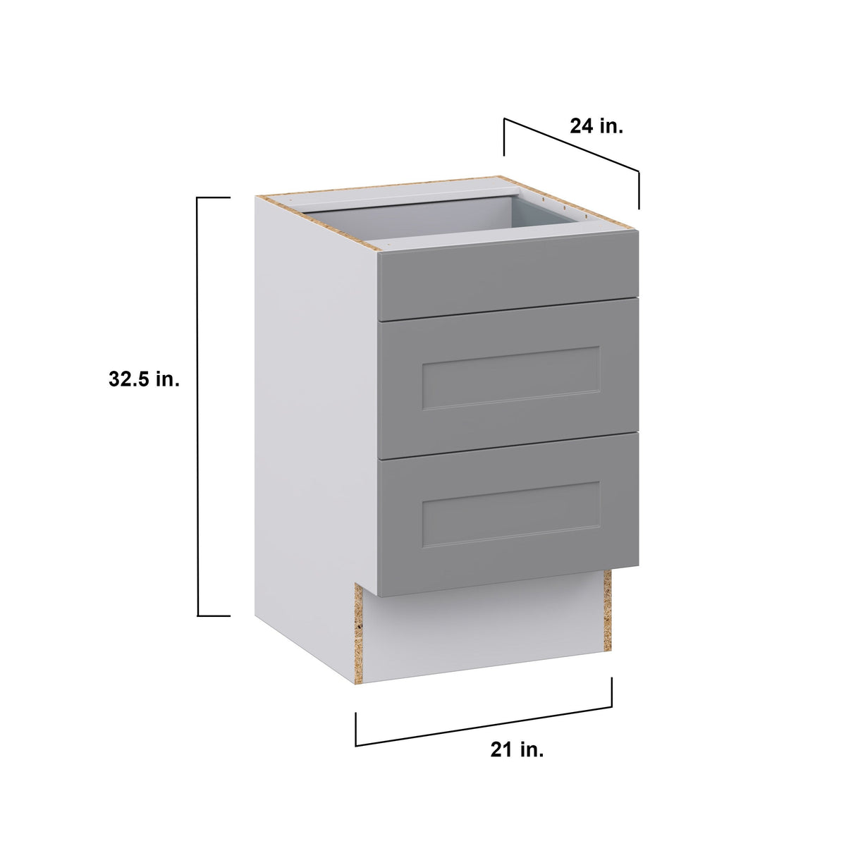 Hugo&Borg 21-in W x 32.5-in H x 24-in D Slate Gray 3-Drawer Base Fully Assembled Cabinet (Recessed Panel Style)