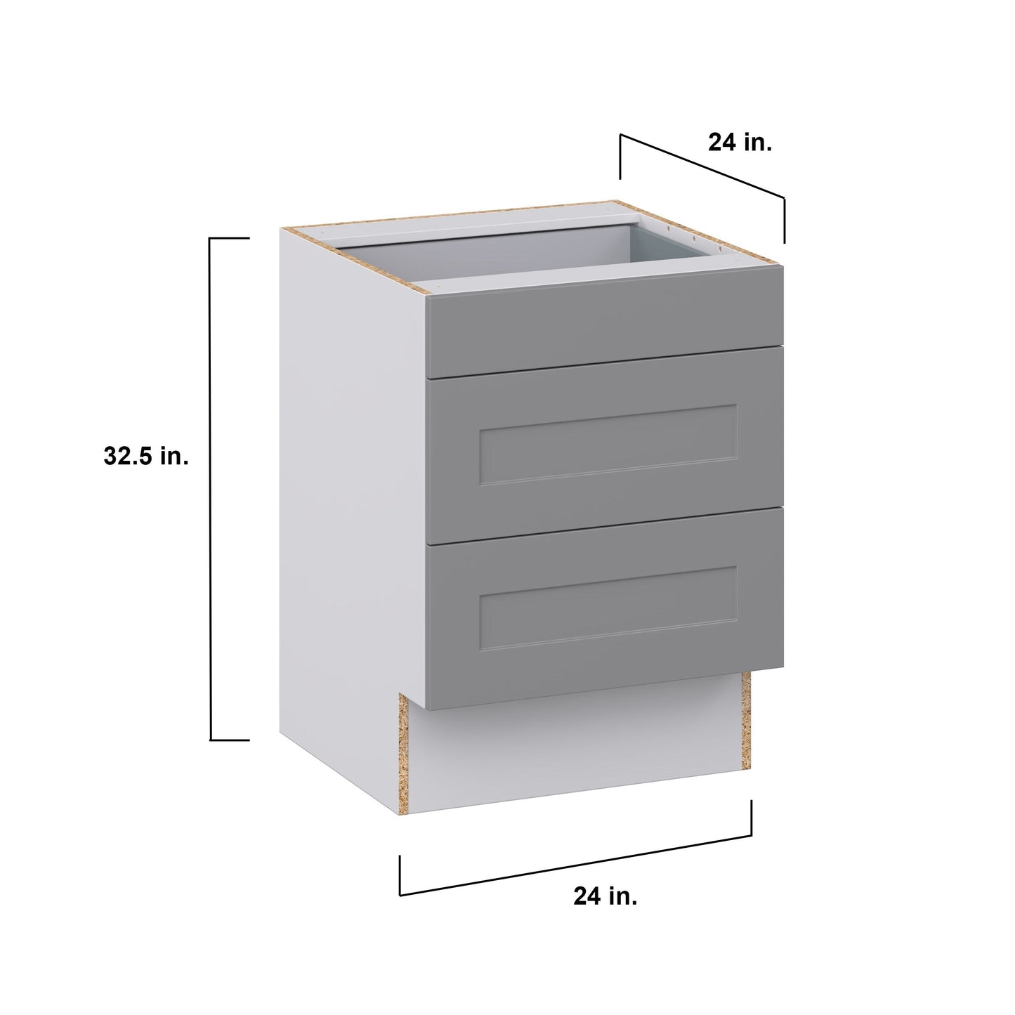 Hugo&Borg Beaumont 24-in W x 32.5-in H x 24-in D Slate Gray 3-Drawer Base Fully Assembled Cabinet (Recessed Panel Style)