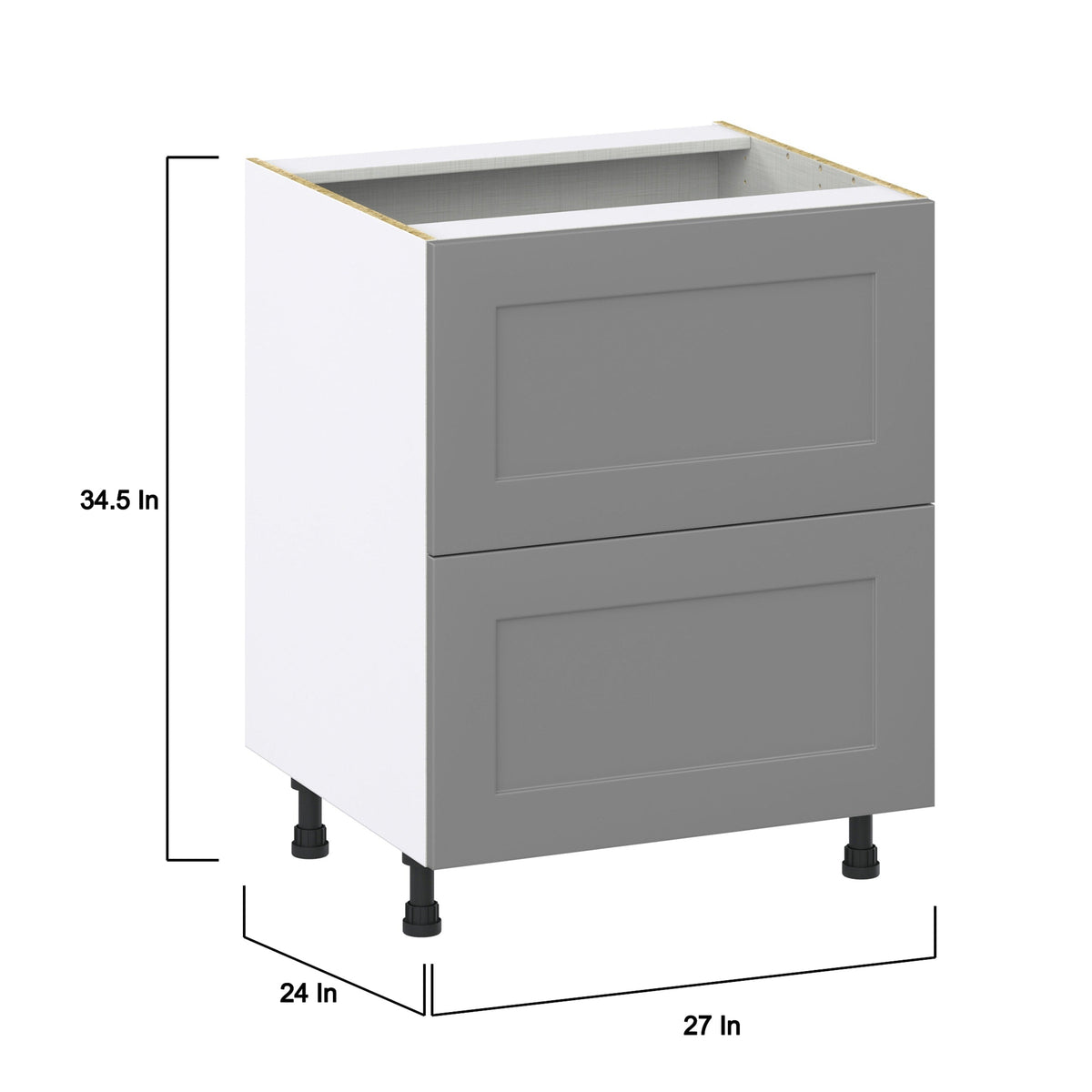 Hugo&Borg Beaumont 27-in W x 34.5-in H x 24-in D Slate Gray 2-Drawer Base Fully Assembled Cabinet (Recessed Panel Style)