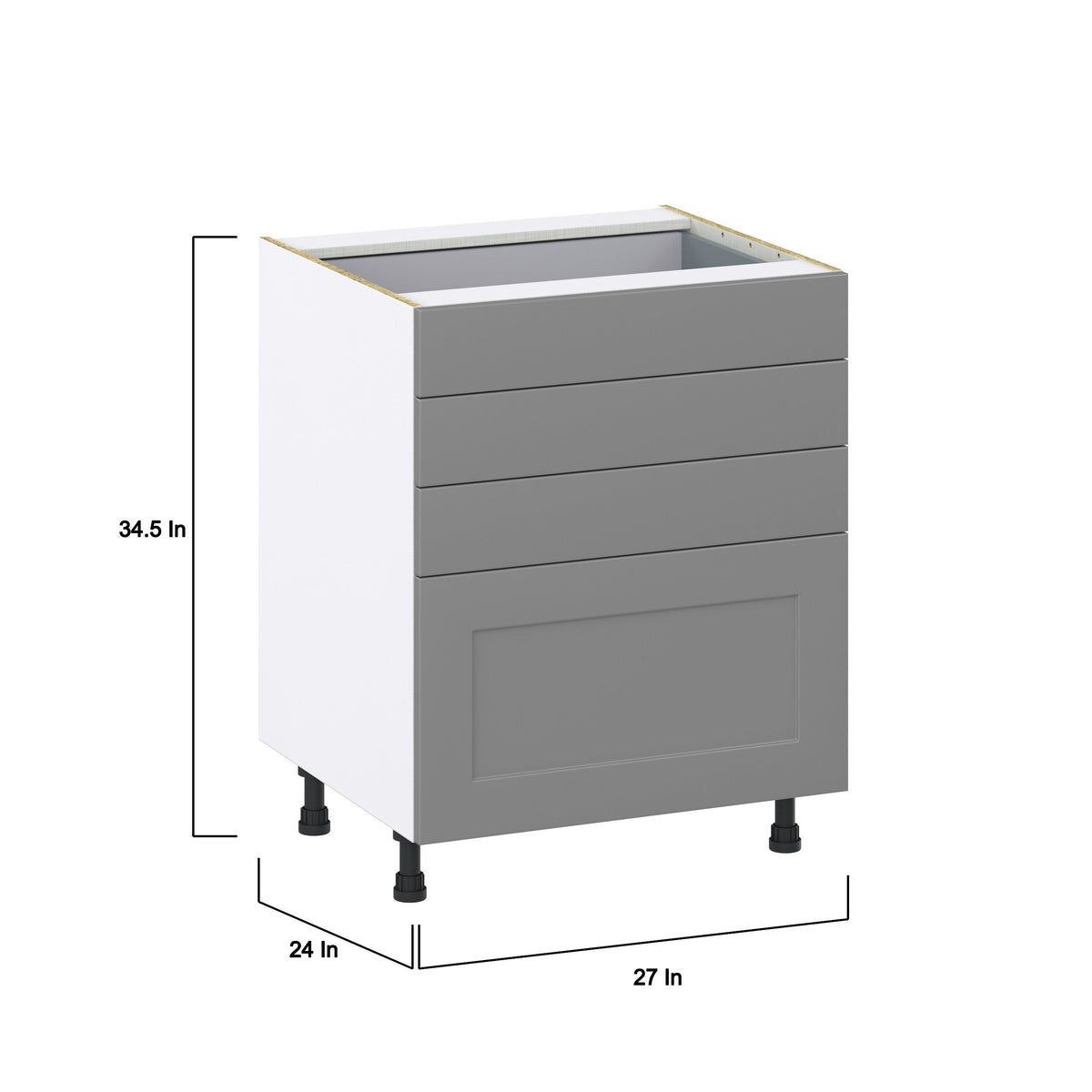Hugo&Borg Beaumont 27-in W x 34.5-in H x 24-in D Slate Gray 4-Drawer Base Fully Assembled Cabinet (Recessed Panel Style)