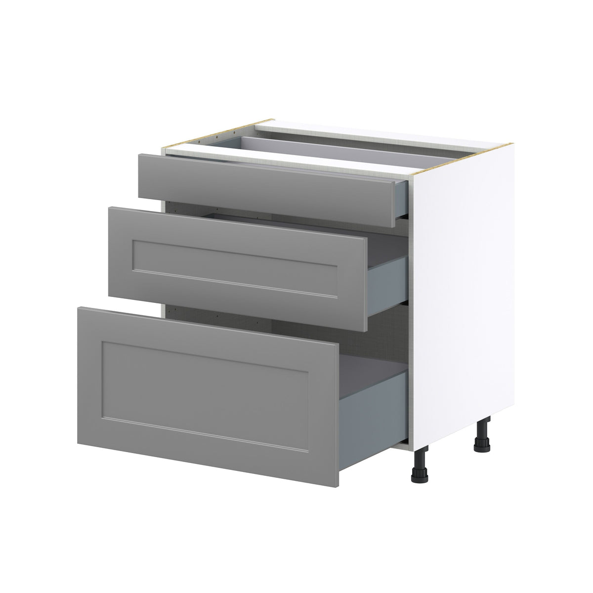 Hugo&Borg Beaumont 33-in W x 34.5-in H x 24-in D Slate Gray 3-Drawer Base Fully Assembled Cabinet (Recessed Panel Style)