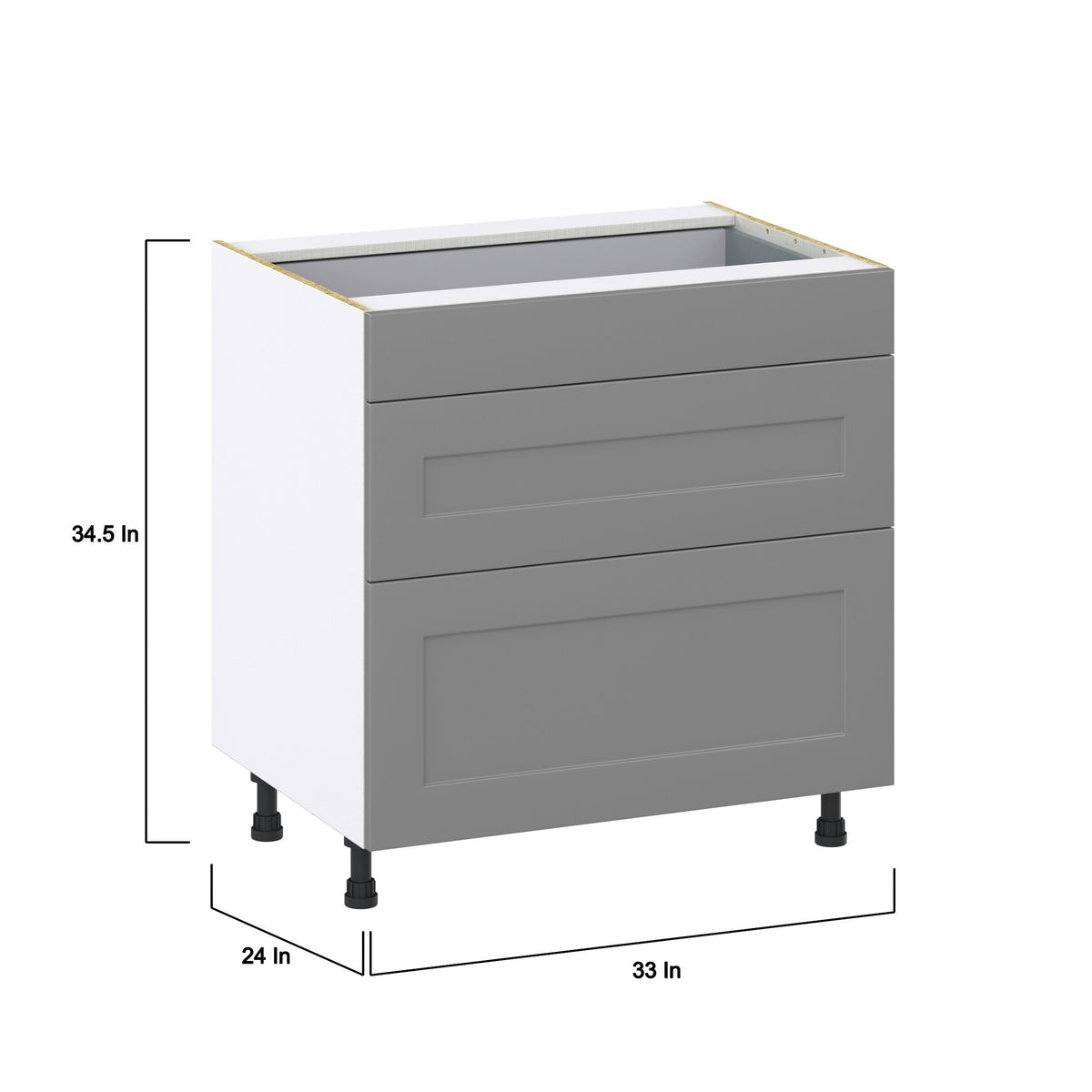 Hugo&Borg Beaumont 33-in W x 34.5-in H x 24-in D Slate Gray 3-Drawer Base Fully Assembled Cabinet (Recessed Panel Style)