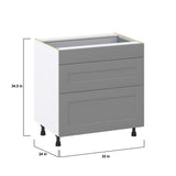 Hugo&Borg Beaumont 33-in W x 34.5-in H x 24-in D Slate Gray 3-Drawer Base Fully Assembled Cabinet (Recessed Panel Style)
