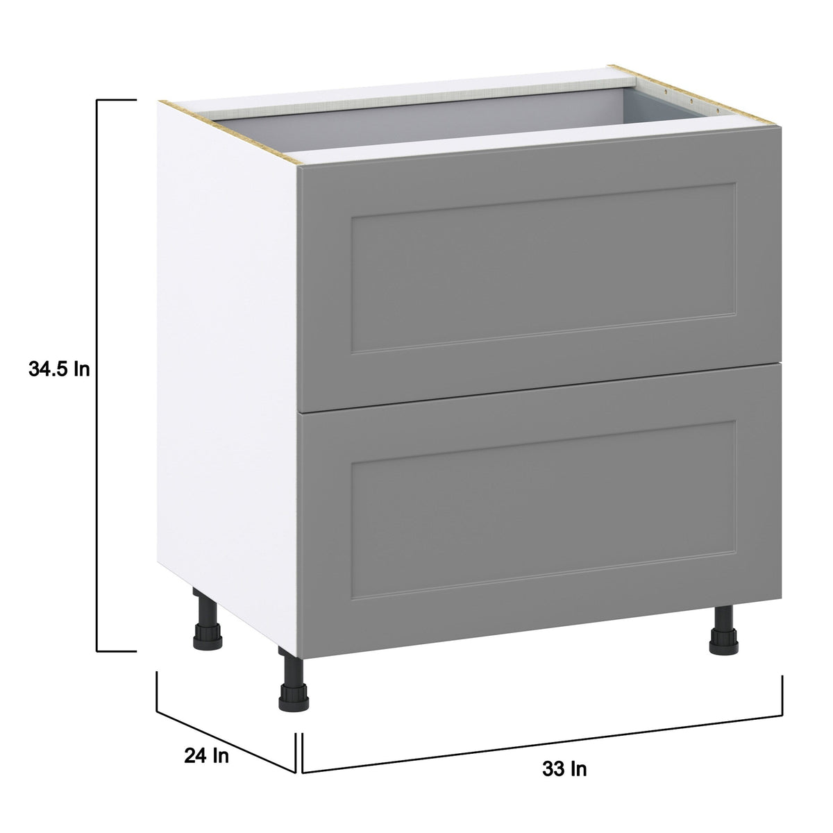 Hugo&Borg Beaumont 33-in W x 34.5-in H x 24-in D Slate Gray 3-Drawer Base Fully Assembled Cabinet (Recessed Panel Style)