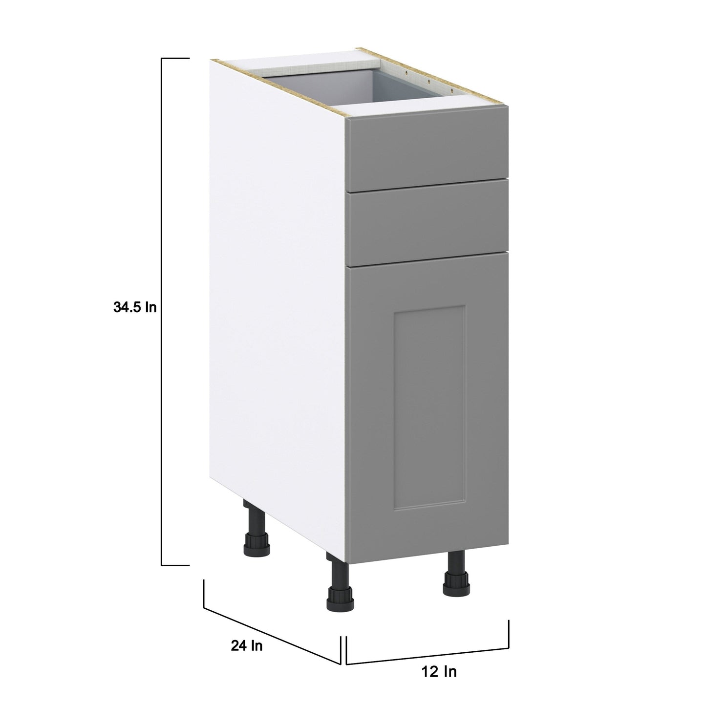 Hugo&Borg 12-in W x 34.5-in H x 24-in D Slate Gray 2-Drawers Base Fully Assembled Cabinet (Recessed Panel Shaker Style)