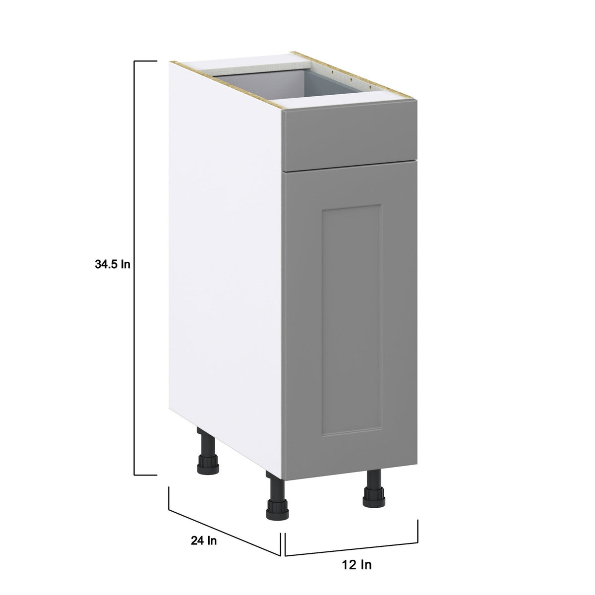 Hugo&Borg Beaumont 12-in W x 34.5-in H x 24-in D Slate Gray 1-Drawer Base Fully Assembled Cabinet (Recessed Panel Shaker Style)