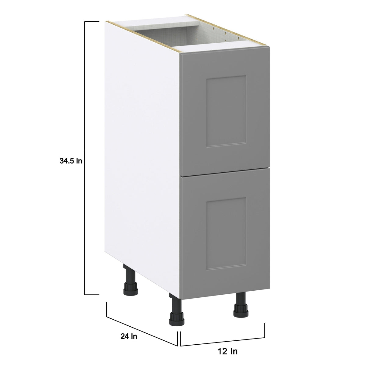 Hugo&Borg Beaumont 12-in W x 34.5-in H x 24-in D Slate Gray 2-Drawer Base Fully Assembled Cabinet (Recessed Panel Style)