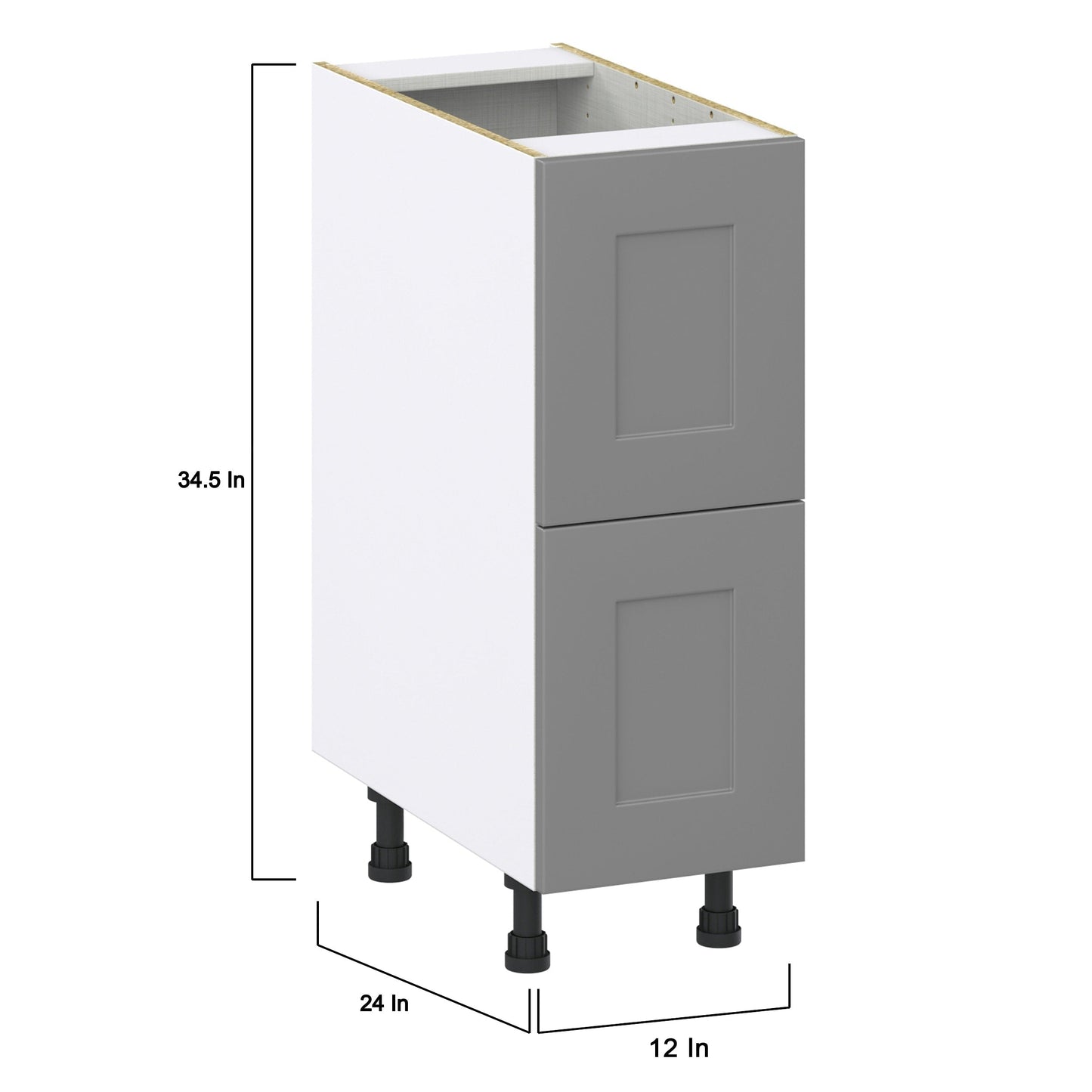 Hugo&Borg Beaumont 12-in W x 34.5-in H x 24-in D Slate Gray 2-Drawer Base Fully Assembled Cabinet (Recessed Panel Style)
