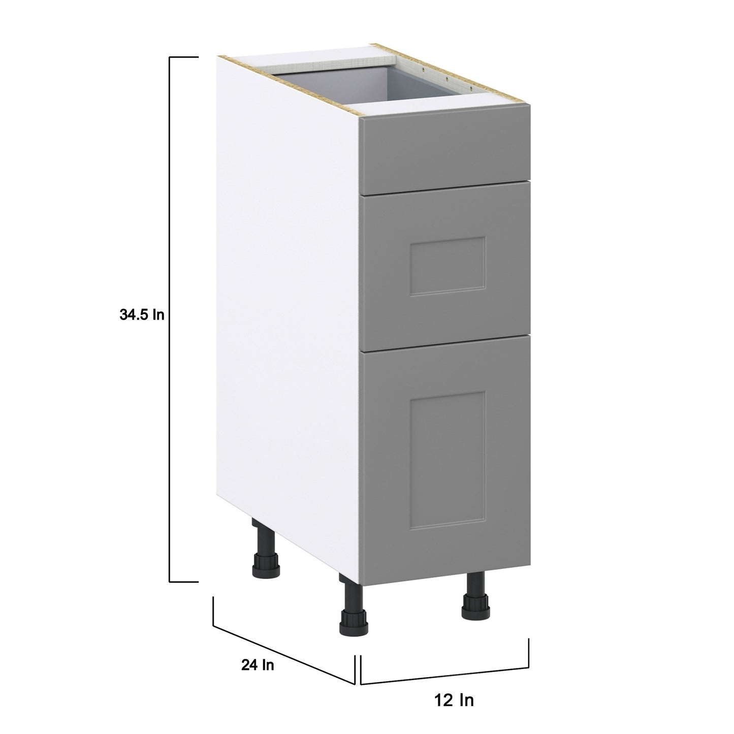 Hugo&Borg Beaumont 12-in W x 34.5-in H x 24-in D Slate Gray 3-Drawer Base Fully Assembled Cabinet (Recessed Panel Style)