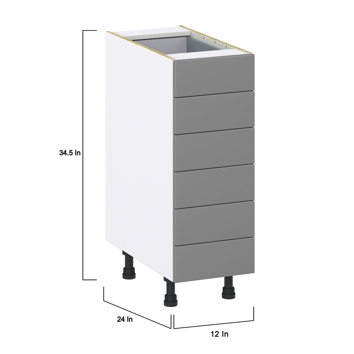 Hugo&Borg Beaumont 12-in W x 34.5-in H x 24-in D Slate Gray 6-Drawer Base Fully Assembled Cabinet (Recessed Panel Style)