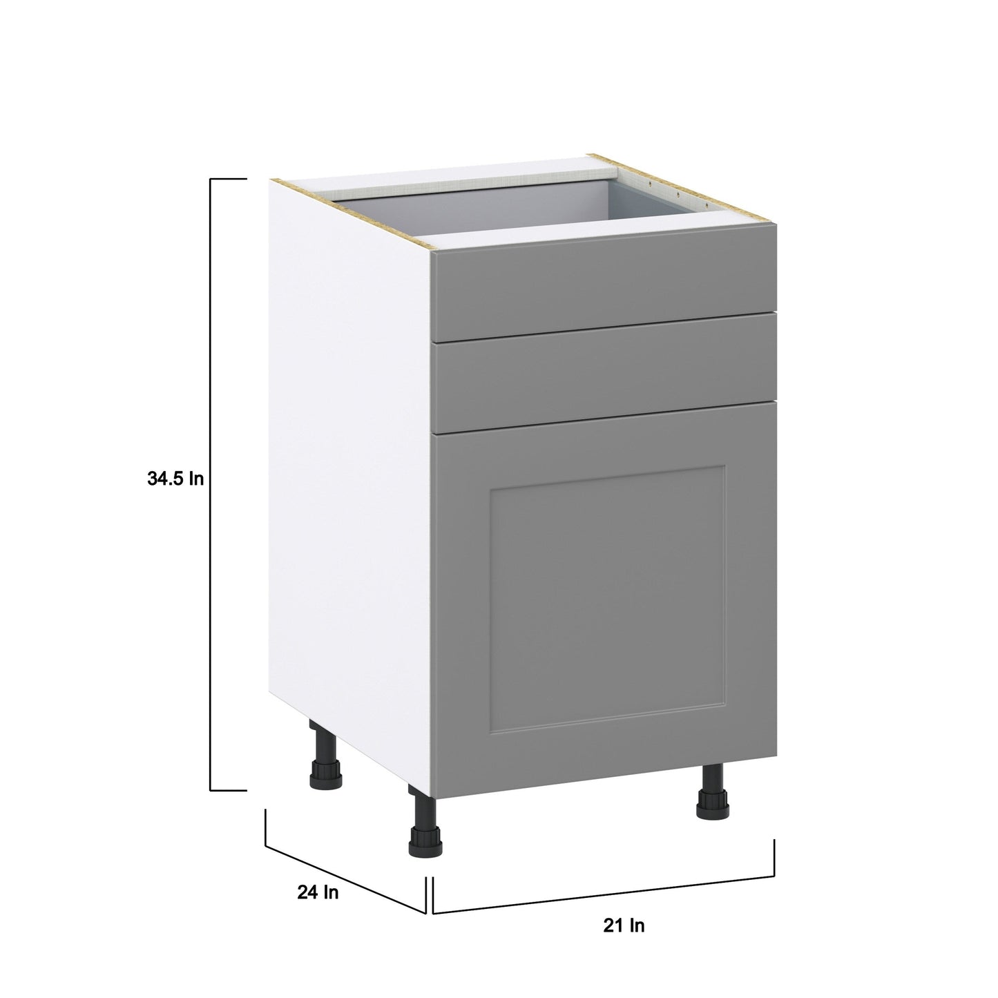 Hugo&Borg Beaumont 21-in W x 34.5-in H x 24-in D Slate Gray 2-Drawers Base Fully Assembled Cabinet (Recessed Panel Shaker Style)