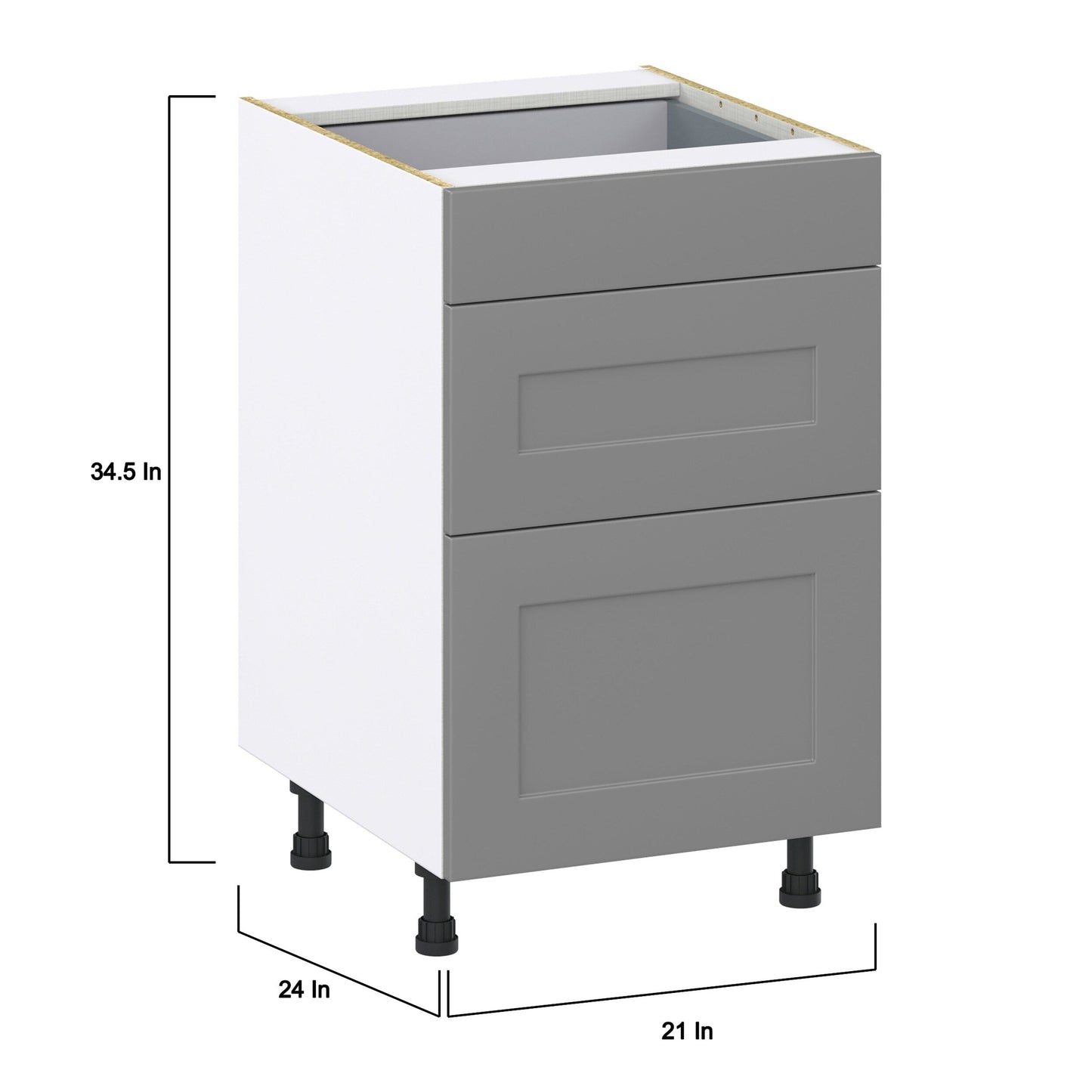 Hugo&Borg Beaumont 21-in W x 34.5-in H x 24-in D Slate Gray 3-Drawer Base Fully Assembled Cabinet (Recessed Panel Style)